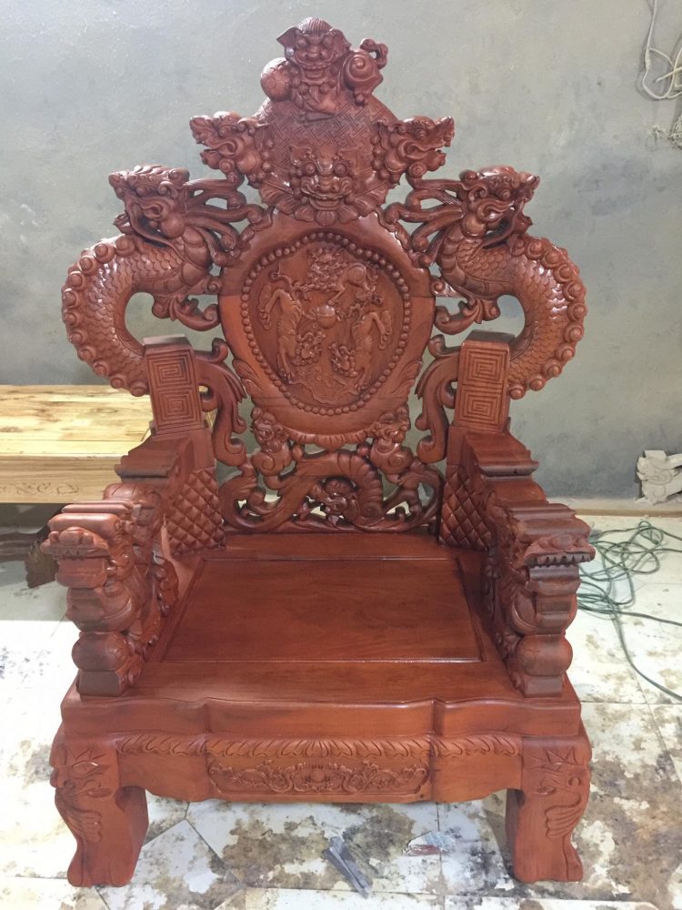 ghế đơn bộ Rồng khuỳnh Giả Bảo Đỉnh 6 món gỗ hương đỏ nam phi