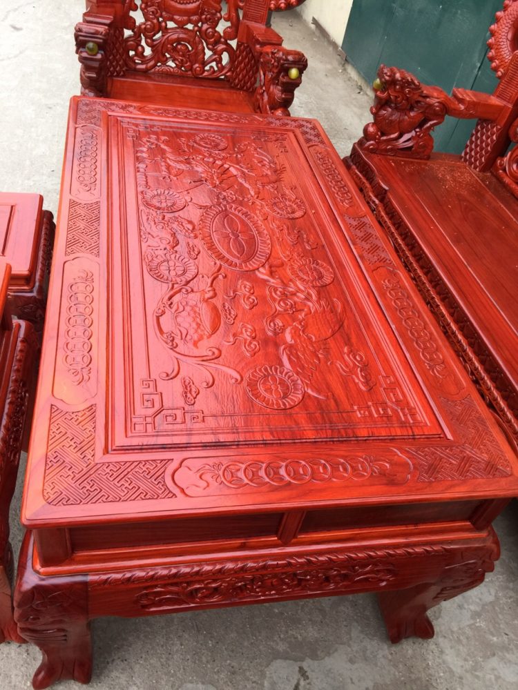 mặt bàn bộ Rồng khuỳnh Giả Bảo Đỉnh 6 món gỗ hương đỏ nam phi