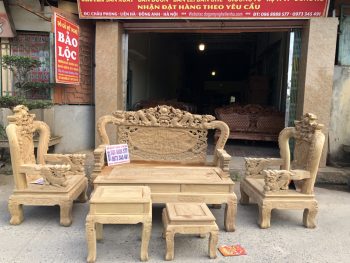 Bộ bàn ghế rồng mai kim tiền gỗ cẩm vàng 6 món cột 12