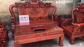 Bộ minh quốc nghê đỉnh rồng cột 12 gỗ hương đá