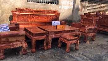 Bộ Triện Tranh 6 món chân 12 vén cong gỗ hương đá