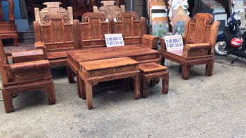 Bộ Bàn Ghế Âu Á Chương Voi 6 Món Vách Trơn Vân Gỗ Cực Đẹp - Gỗ hương vân