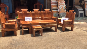 Bộ Bàn Ghế Âu Á Cuốn Thư 6 Món Vách Trơn Vân Gỗ Cực Đẹp - Gỗ hương vân