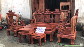 Bộ ghế MINH QUỐC NGHÊ 3 ĐẦU VIP ván 2cm cột 12 gỗ hương đá