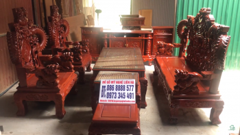 bộ Rồng Khuỳnh Nghê Đỉnh 6 món gỗ hương đá