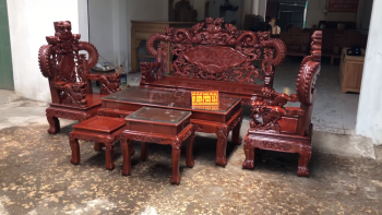 Bộ Rồng Khuỳnh Nghê Đỉnh 6 món tay 12 gỗ cẩm vàng