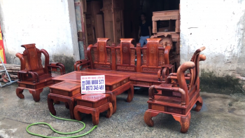 Bộ tần thủy hoàng cột 10 gỗ hương đỏ lào