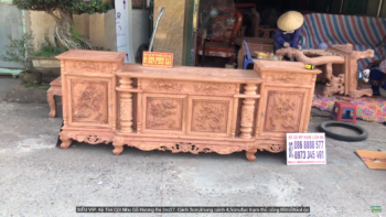 Kệ Tivi Cột Nho Sóc Víp Gỗ Hương Đá 2m4 Đục Tay