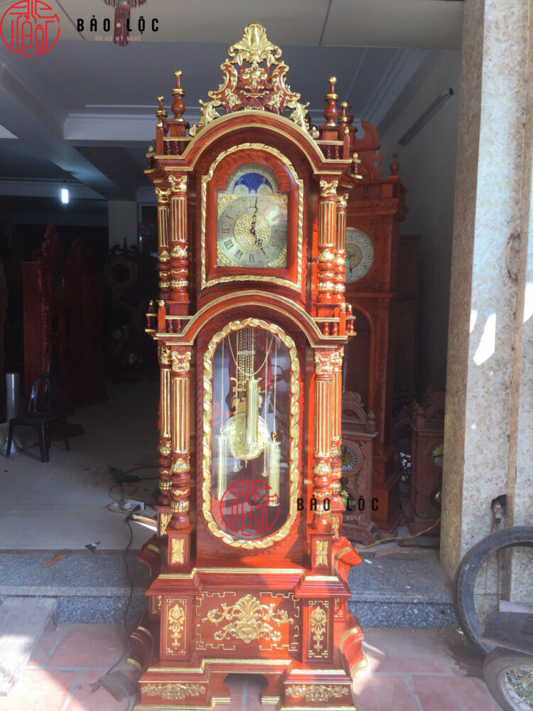 Đồng Hồ Cây Mẫu Tứ Trụ Vát Gỗ Hương Đá - Dát Vàng 18k dong ho cay mau tu tru vat go huong da dat vang 18k dogobaoloc.vn 5