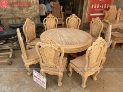 Bộ Bàn Ghế Ăn 8 Ghế Gỗ Gõ - Mẫu Bàn Tròn bo ban ghe an 8 ghe go go mau ban tron dogobaoloc 3