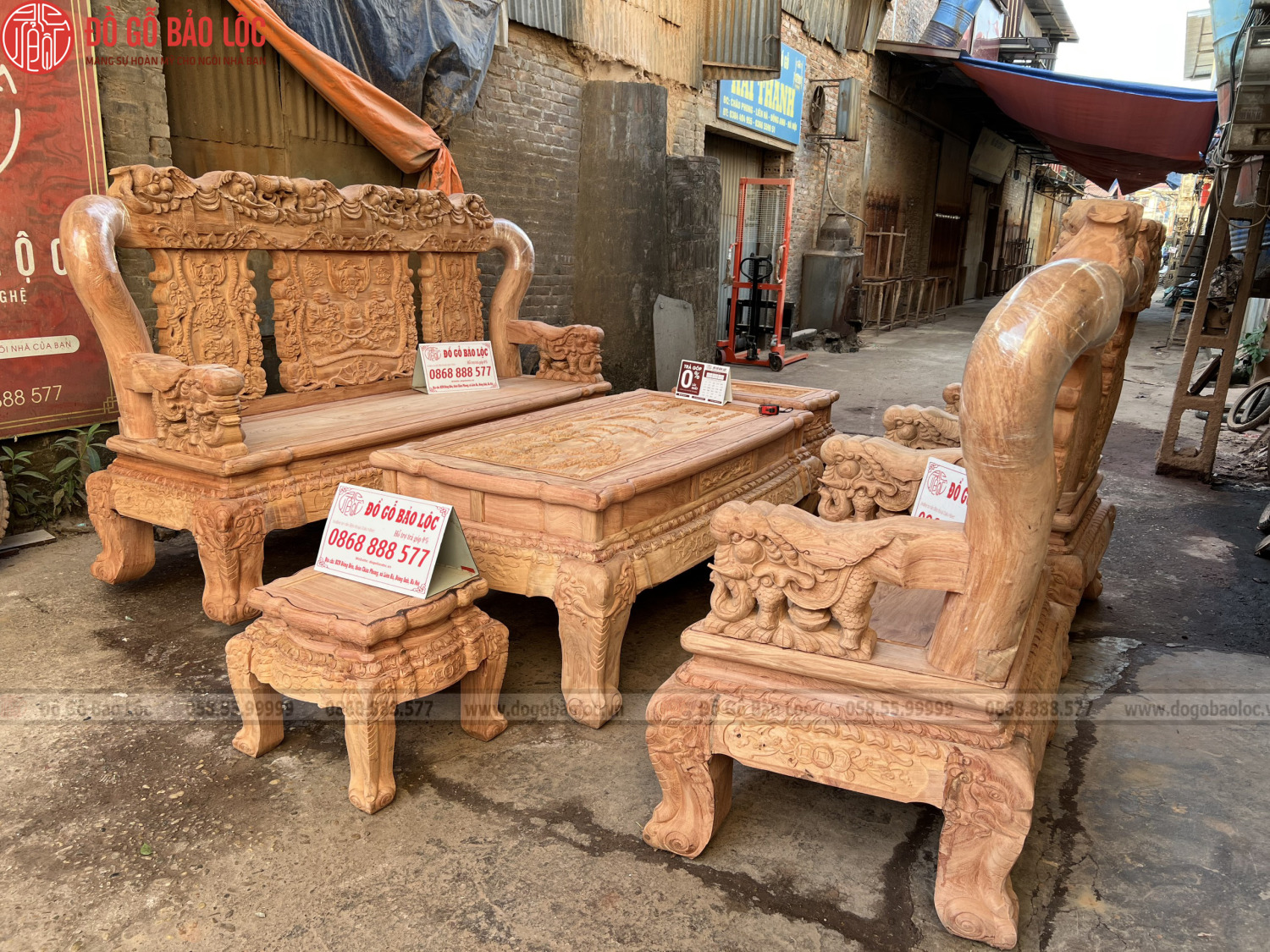 Bộ Minh Quốc Voi Chiến 6 Món Cột 16 Gỗ Hương Đá