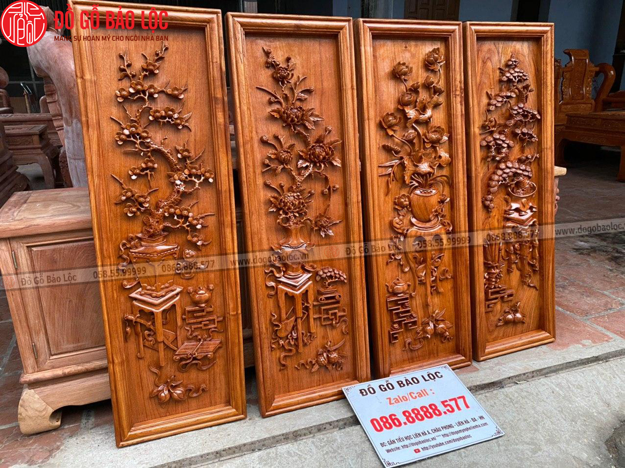 Bức Tranh Tứ Bình Gỗ Hương Đá