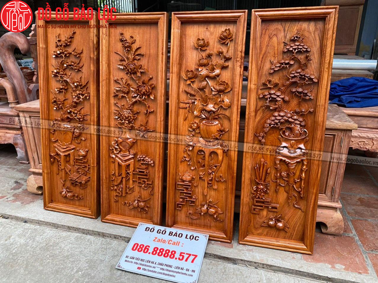 Bức Tranh Tứ Bình Gỗ Hương Đá