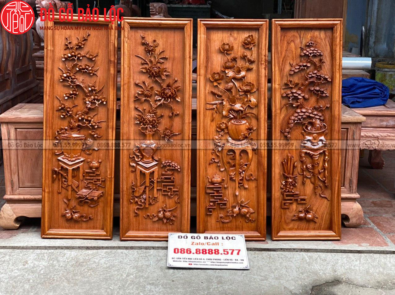 Bức Tranh Tứ Bình Gỗ Hương Đá