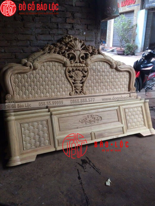 Mẫu Giường Hồng Trĩ Vách Trám Mai Gỗ Gõ 1m6 x 2m - Đuôi Thẳng