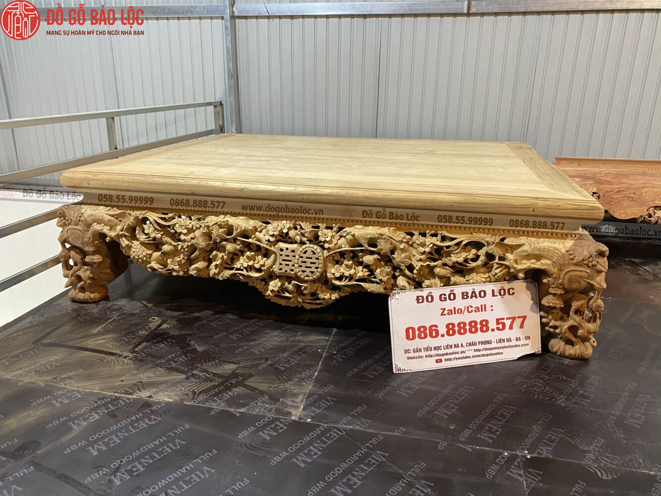 Sập Ngồi Tam Diện Thập Điểu Quần Mai Chân 22 Gỗ Gụ