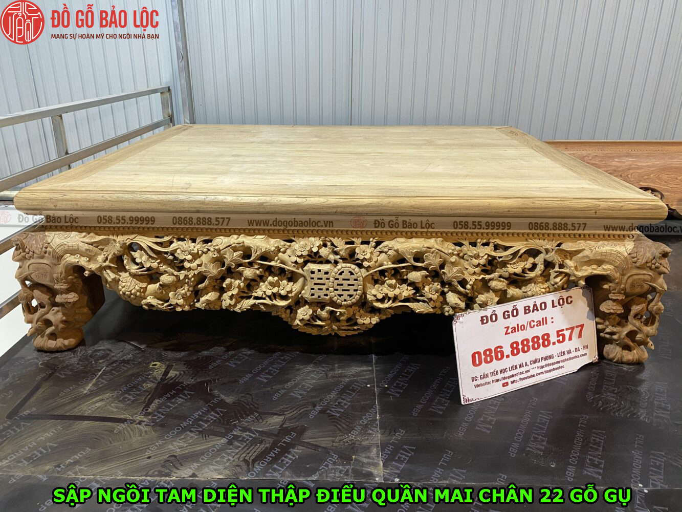 Sập Ngồi Tam Diện Thập Điểu Quần Mai Chân 22 Gỗ Gụ